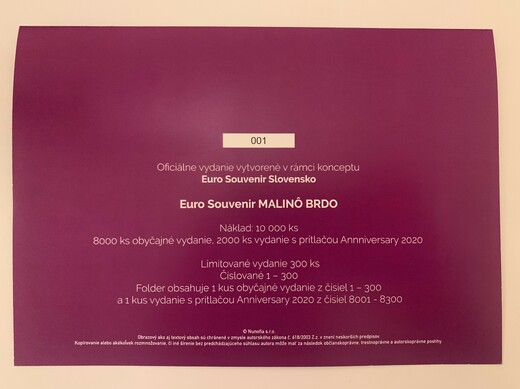 Folder 0 Euro Souvenir Malinô Brdo - zadná strana