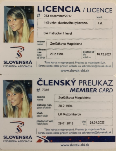 Licencie - inštruktorka Lenka